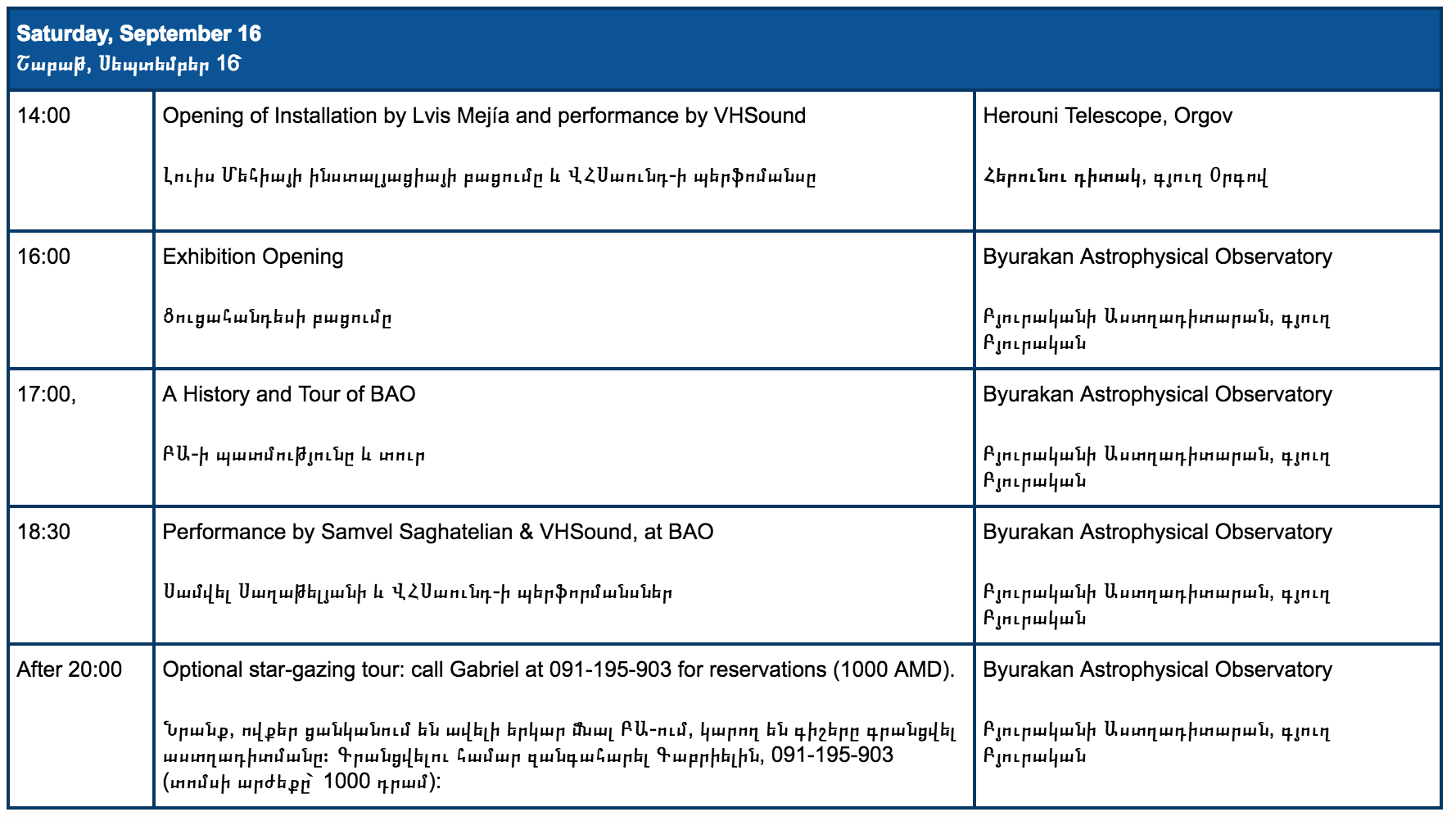 Schedule Saturday 16